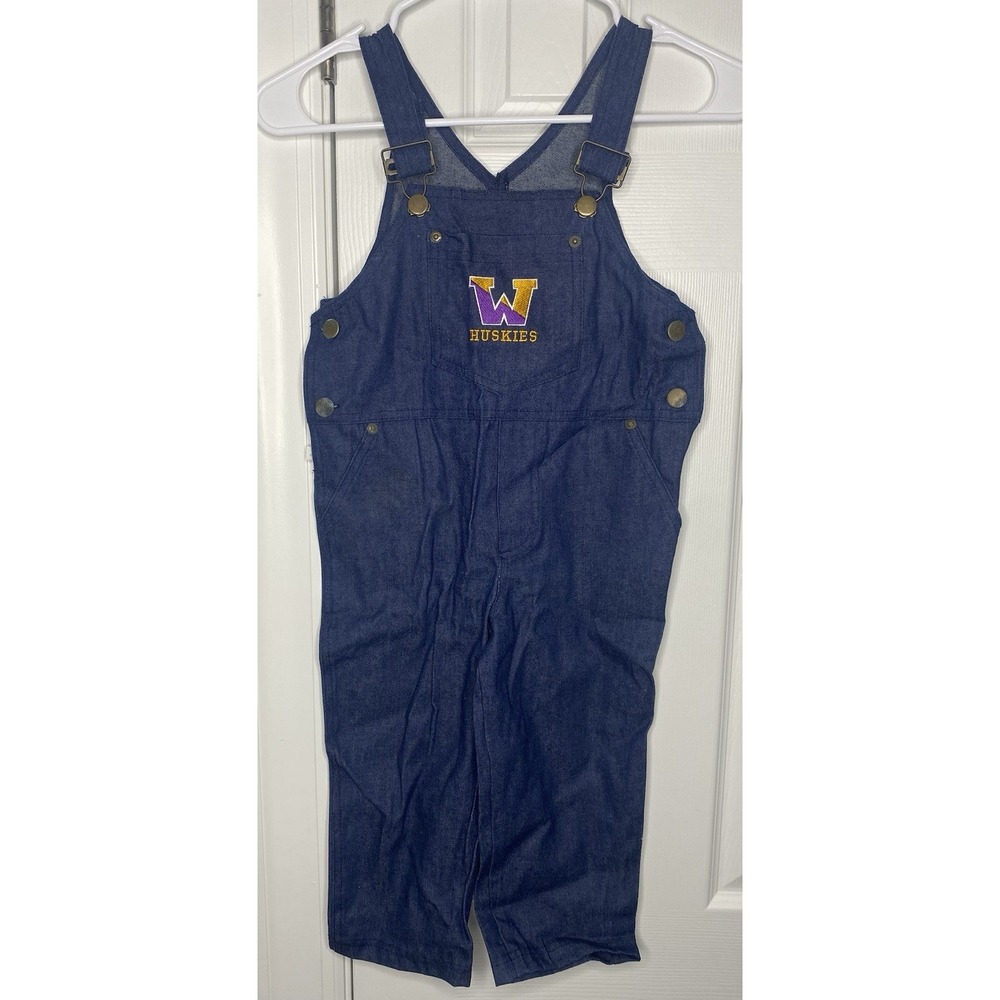 NCAA Toddler Washington Huskies One Piece‎ Denim Overalls Blue Size 5 New